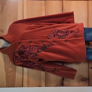 Vintage Bob Mackie Orange Fleece Embroidered Jacket, Size L. Wearable Art!
